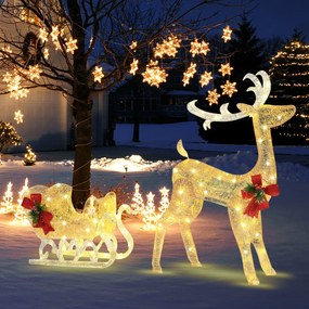 Renas de Natal iluminadas e trenó Decoração de Natal ao ar livre com 100 luzes brancas quentes para  jardim