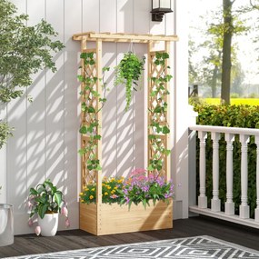 Floreira elevada em madeira de abeto com treliça 78 x 36 x 152 cm, tampa suspensa, 2 orifícios de drenagem e 2 painéis para jardim, terraço ou pátio N