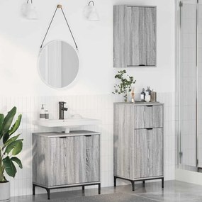 vidaXL Conjunto de Móveis para Banheiro Xadrez 3 pcs Sonoma cinzento