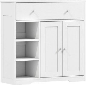 HOMCOM Armário de Casa de Banho Estreito com Gaveta, 2 Portas e 3 Prateleiras Abertas, 80x30x80,2 cm, Branco Texturado | Aosom Portugal