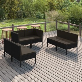 vidaXL 6 pcs conjunto lounge de jardim c/ almofadões vime PE preto