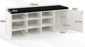Banco sapateira para Sapatos 110,5 x 30 x 49 cm de 3 Níveis com Almofada Acolchoada Removível Branco