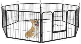 PawHut Parque para Animais de Estimação 8 Paineis 80x60cm Gaiola para Cães de Metal com Porta e Dupla Fechadura Preto