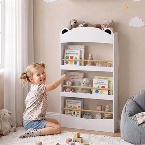 Estante Infantil para Livros de 4 Níveis, Montagem na Parede, para Quarto, Cantinho de Leitura e Sala de Brincar, Branco