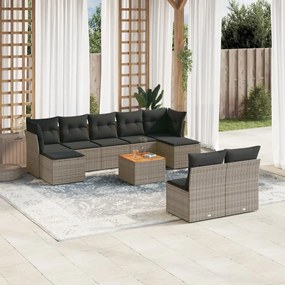10 pcs conjunto sofás de jardim c/ almofadões vime PE cinzento