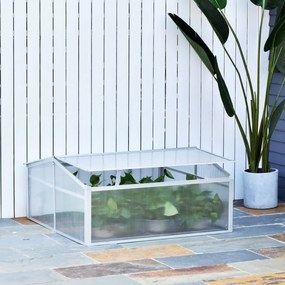 Estufa de Jardim Alumínio Policarbonato Transparente Viveiro para Plantas Culturas 100x100x48 cm