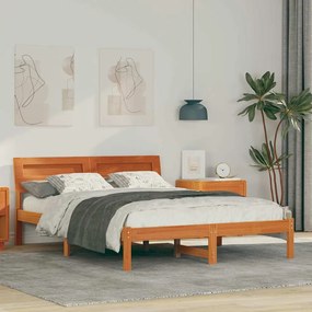 vidaXL Estrutura da Cama com cabeceira Marrom Cera 135 x 190 cm