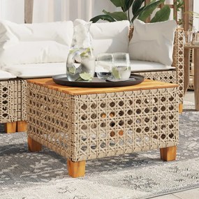 vidaXL Mesa de jardim 55x55x36 cm vime PE e madeira de acácia bege