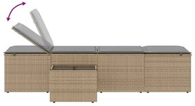 Espreguiçadeiras modulares com mesa 2 pcs vime PE bege