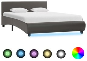 285495 vidaXL Estrutura de cama com LED 140x200 cm couro artificial cinzento