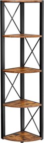 Prateleira de canto com 5 níveis multifuncional | VASAGLE | 30 x 30 x 160 cm | castanho rústico e preto | LLS805B01.