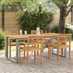 Mesa de Jantar Externa vidaXL Cinza 200x90x75 cm Aço&Madeira Sólida Acácia