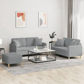 3 pcs conjunto de sofás com almofadas tecido cinzento-claro
