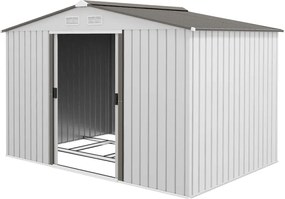 Abrigo de Jardim Exterior para Armazenamento de Ferramentas com 4 Janelas 277x195x192 cm Branco e Cinza Escuro