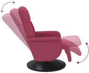 Cadeirão massagens reclinável c/apoio pés veludo vermelho tinto