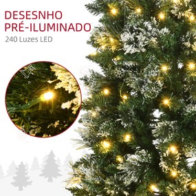 HOMCOM Árvore de Natal Artificial 180 cm com 240 Luzes LED Árvore de Natal com 618 Ramos Suporte de Aço e Formato Slim para Interior Ø68x180 cm Verde