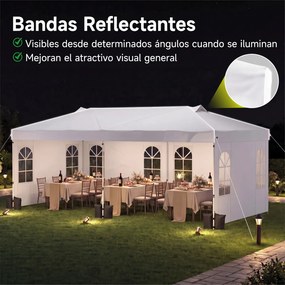 Tenda Dobrável para Exterior, 600 x 300 cm, Altura Ajustável em 3 Níveis, Branco