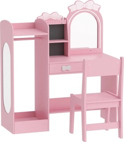 AIYAPLAY Penteadeira Infantil com Banqueta e Espelho Iluminado em 2 Cores em Acrílico, Penteadeira para Menina 3-8 Anos, Rosa | Aosom Portugal