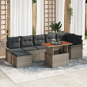 Conjunto de Sofá de Jardim com 8 Peças e Almofadas Cinza Rattan