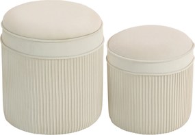 HOMCOM Conjunto de 2 pufes de arrumação em veludo, apoios de pés redondos encaixáveis com tampa removível, Ø 36 e Ø 32 cm, creme | Aosom Portugal