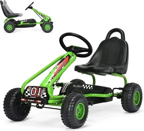 Kart infantil a pedais com 4 rodas, assento ajustável, travão de mão e rodas antiderrapantes para uso exterior, meninos e meninas, verde