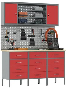 Conjunto de Bancada de Trabalho VidaXL com 7 Peças em Aço Vermelho