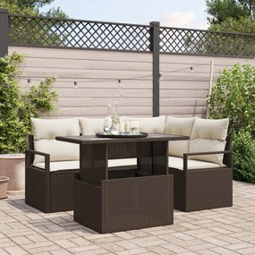 Conjunto de Sofá Jardim de 5 Peças com Almofadas Castanho Rattan Poly,