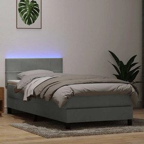 vidaXL Cama box spring c/ colchão e LED Cinza Claro 90x210 cm veludo