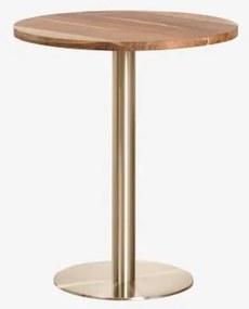Mesa De Bar Redonda Em Madeira De Acácia Xiren Ø70 Cm & Madeira De Acácia - Dourado Escovado - Sklum