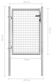 Portão de jardim em aço galvanizado 105x150 cm prateado