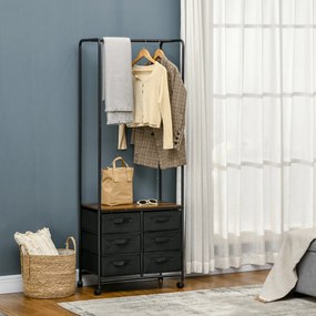 Cabideiro Cefalù com Rodas e 6 Gavetas – 63,5x40x172,5 cm – Castanho R