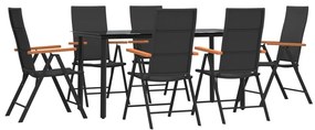 7 pcs conjunto de jantar para jardim vime PE castanho