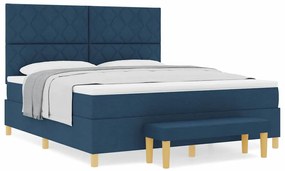 Cama Box Spring com Colchão &amp; Banqueta Azul 180x200 cm Tecido