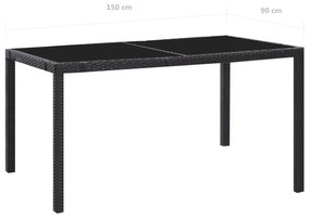 7 pcs conjunto de jantar para exterior vime PE preto