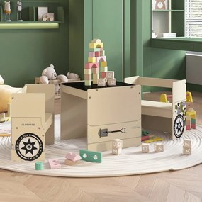 Conjunto Infantil de 2 Bancos e 1 Mesa - Estilo Carro Todo Terreno - D