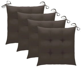 Cadeiras de jardim c/ almofadões cinza-acast. 4 pcs teca maciça