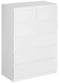 Cómoda Moderna com 6 Gavetas Cómoda de Madeira para Dormitório Entrada Sala de Estar Carga Máxima 50kg 80x39x115cm Branco