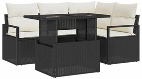 Conjunto de Sofá de Jardim VidaXL 5 Peças com Almofadas Rattan Preto
