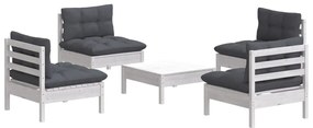 5 pcs conj. lounge de jardim com almofadões antracite pinho