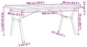 Mesa de jantar estrutura em Y 180x90x75,5cm pinho/aço
