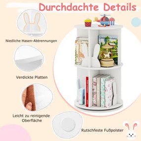Estante giratória para crianças 40 x 40 x 65 cm Estante infantil com 2 níveis e separadores de coelhos 360 graus Branco