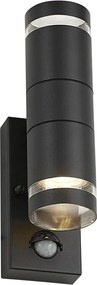 Candeeiro de Parede Exterior Moderno Preto 2-Luzes IP44 com Sensor de Movimento - Dubbla