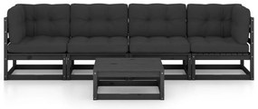 5 pcs conjunto longue de jardim c/ almofadões pinho maciço