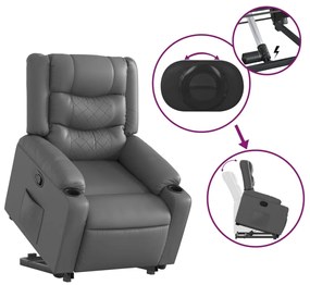 Poltrona reclinável elevatória couro artificial cinzento