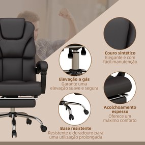 Vinsetto Cadeira de Escritório com 6 Pontos de Massagem Cadeira Executiva Reclinável de PU com Controlo Remoto Altura Ajustável Encosto Alto Apoio para os Pés e Bolso 63x57x118-126 cm Marrom