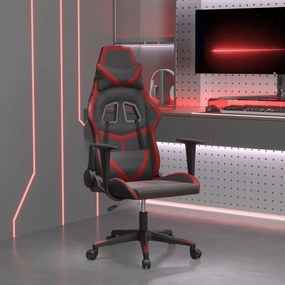 vidaXL Cadeira gaming massagens couro artificial preto/vermelho tinto