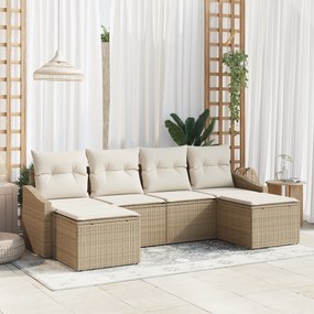 vidaXL Conjunto de Sofás de Jardim de 6 Peças com Almofadas Bege Poli Rattan