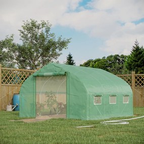 Estufa Tipo Túnel 347x300x200 cm Estufa de Jardim com Porta Enrolável 6 Janelas Cobertura PE 140g/m²  Verde
