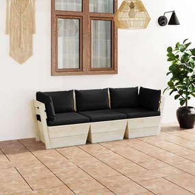vidaXL Sofá paletes 3 lugares p/ jardim c/ almofadões madeira de abeto