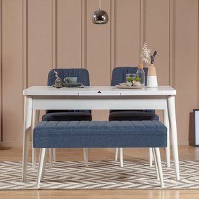 Conjunto de Mesa de Jantar Extensível e Cadeiras Vina – Branco e Azul